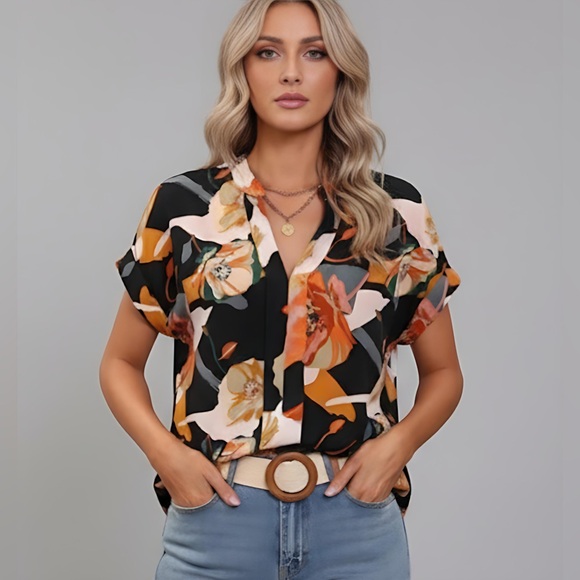 Floral Print Batwing Sleeve Blouse - Picture 3 of 6
